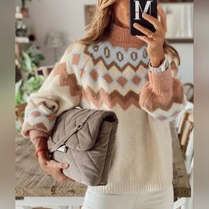 Geo Pattern Mock Neck Sweater